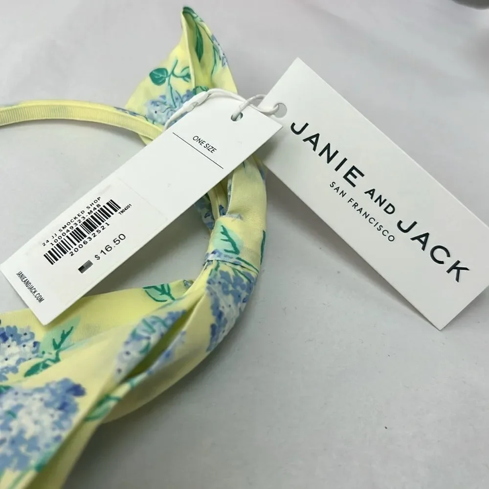 Janie and Jack Yellow floral bow headband Poplin. NWT one size